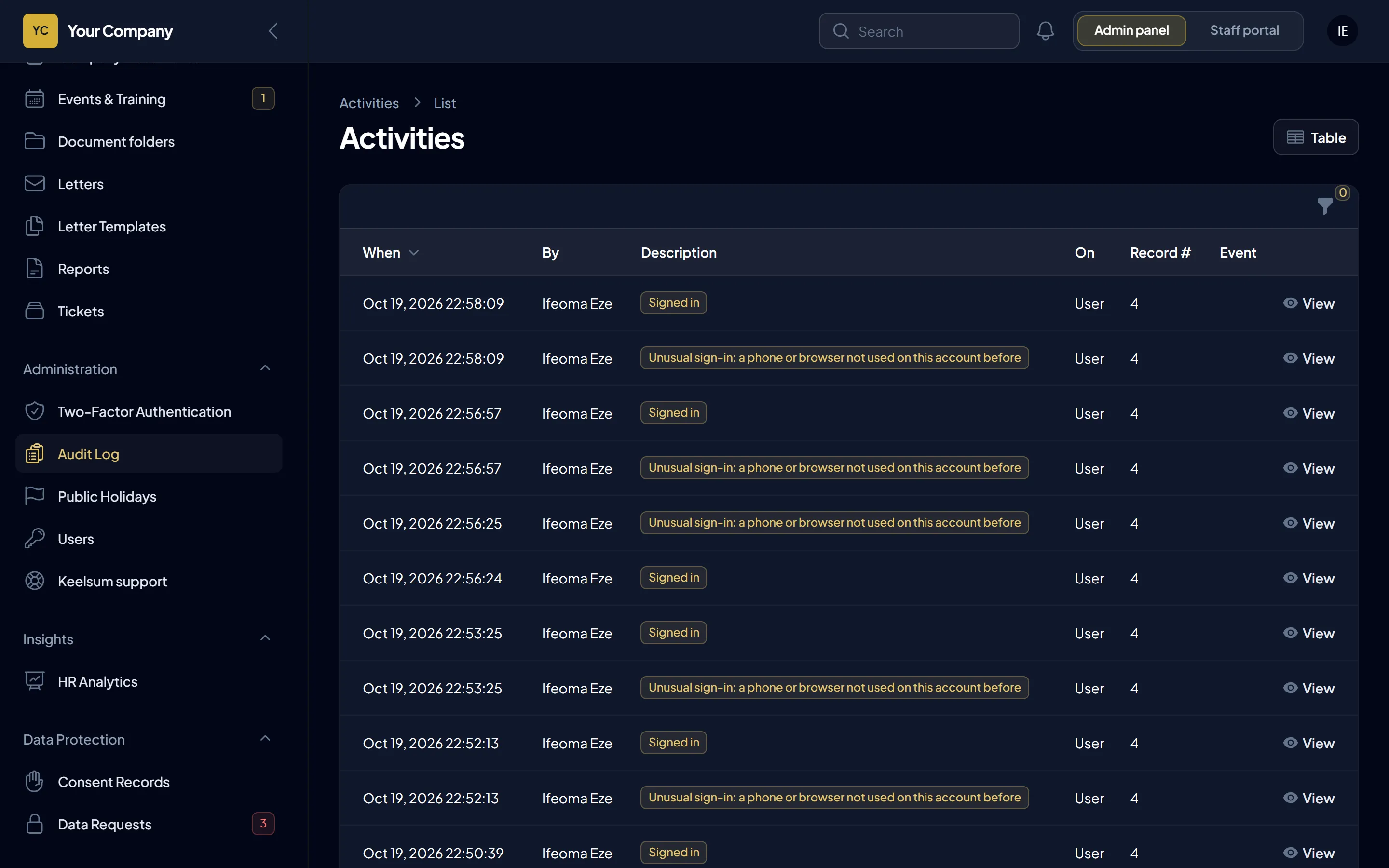 The audit log: who changed what, and when